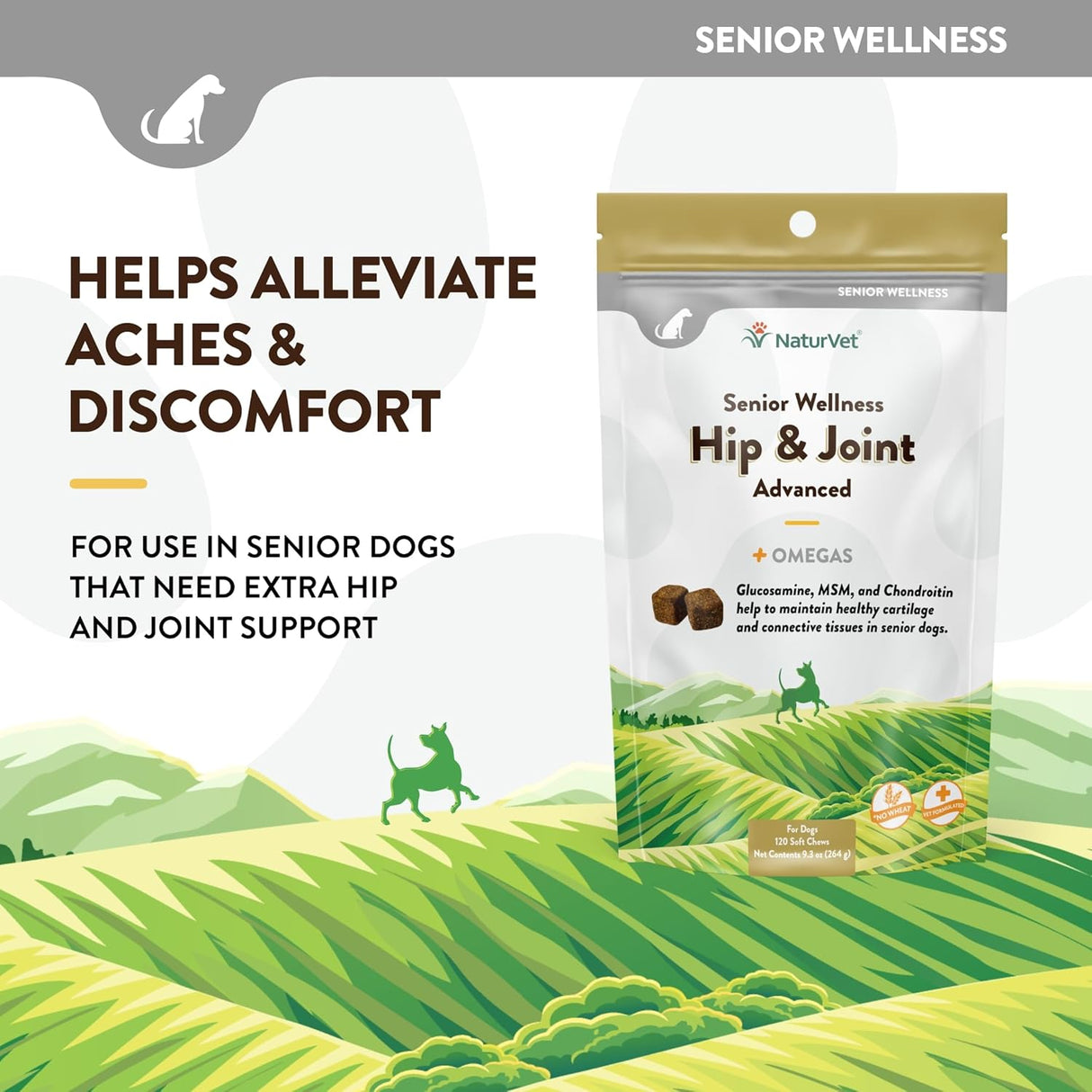 NaturVet Senior Wellness Hip & Joint Advanced Plus Omegas 120 Masticables