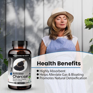 TRUEMED Activated Charcoal Organic Coconut Shell Derived 1200Mg. 60 Capsulas