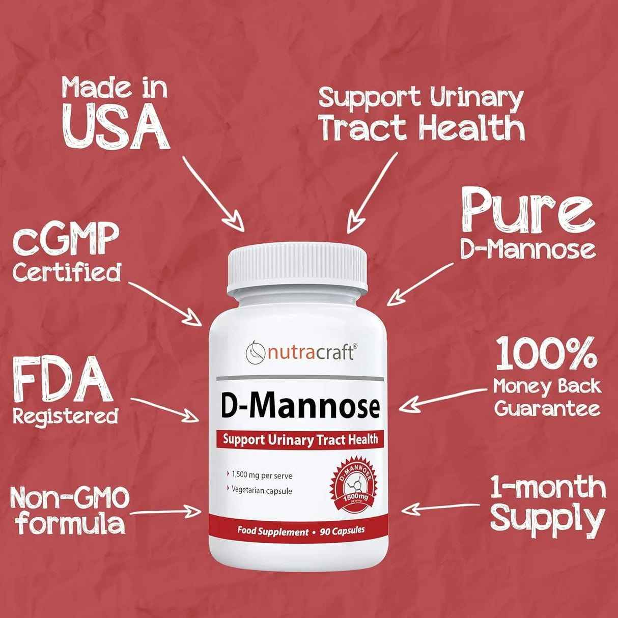 NUTRACRAFT - Nutracraft Pure D-Mannose 1500Mg. 90 Capsulas - The Red Vitamin MX - Suplementos Alimenticios - {{ shop.shopifyCountryName }}