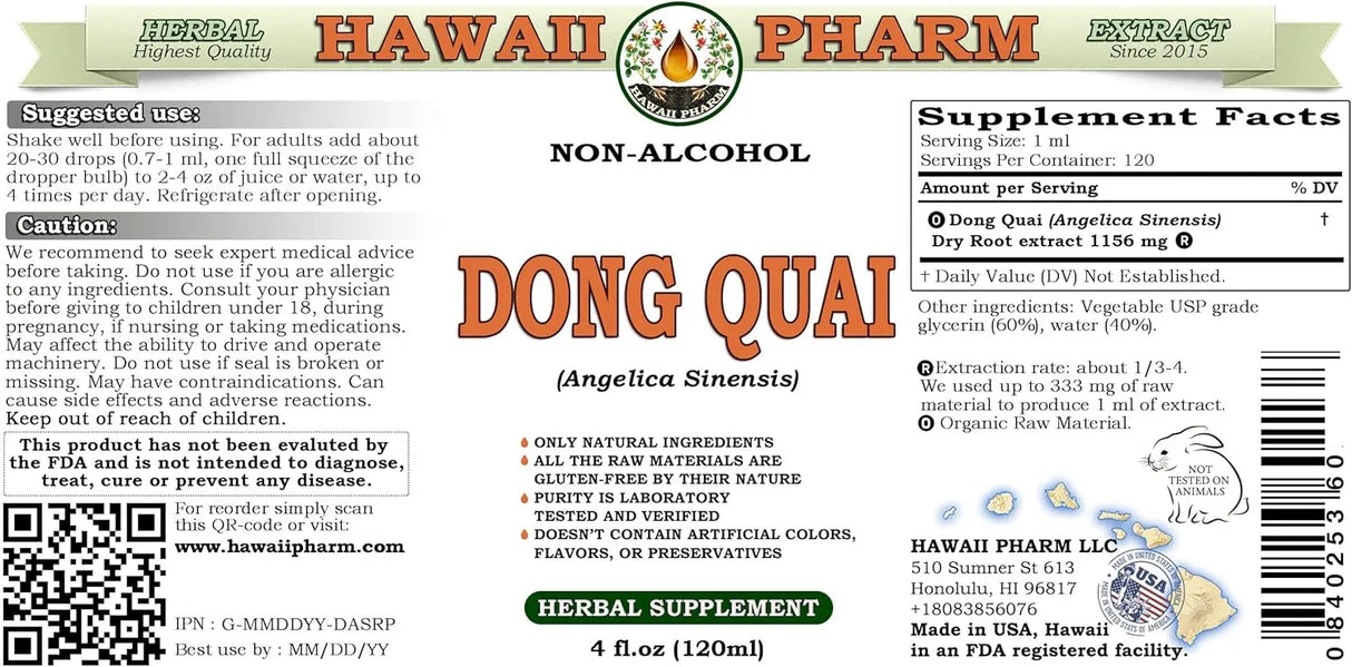 HAWAIIPHARM - Hawaii Pharm Dong Quai Alcohol-Free Liquid Extract 4 Fl.Oz. - The Red Vitamin MX - Suplementos Alimenticios - {{ shop.shopifyCountryName }}