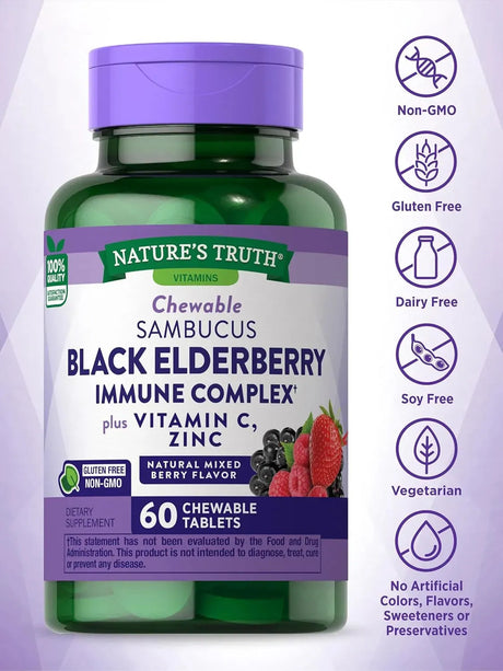 NATURE'S TRUTH - Nature's Truth Black Elderberry Immune Complex 60 Tabletas Masticables - The Red Vitamin MX - Suplementos Alimenticios - {{ shop.shopifyCountryName }}