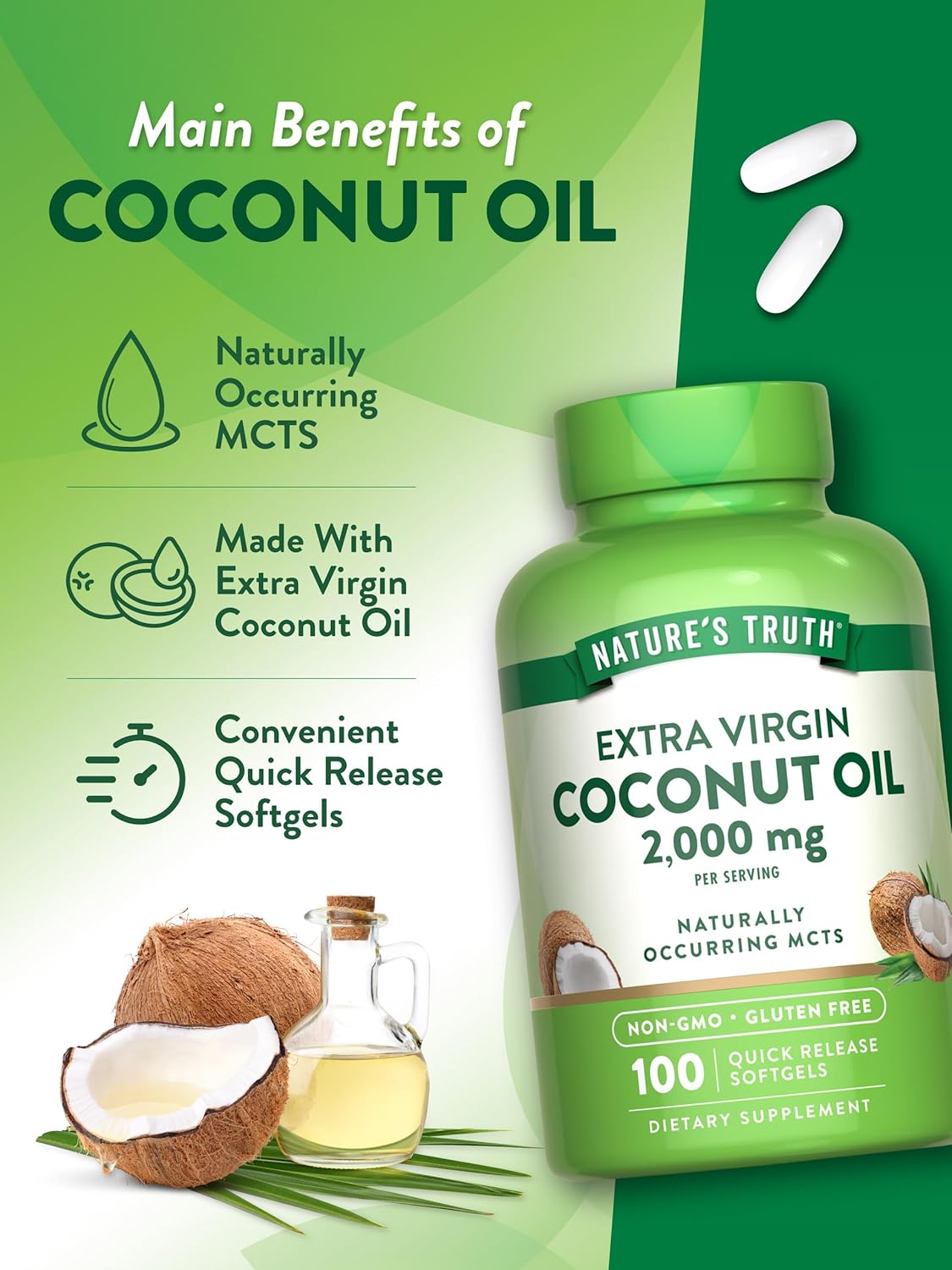 NATURE'S TRUTH - Nature's Truth Coconut Oil 2000Mg. 120 Capsulas Blandas - The Red Vitamin MX - Suplementos Alimenticios - {{ shop.shopifyCountryName }}