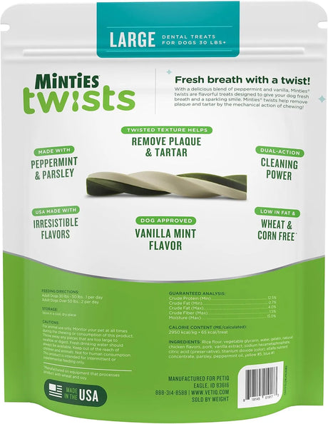 MINTIES - Minties Twists VetIQ Dog Dental Bone Treats Dental Chews for Medium/Large Dogs Over 40 Lbs 40 Piezas - The Red Vitamin MX - Cuidado Dental Para Perros - {{ shop.shopifyCountryName }}