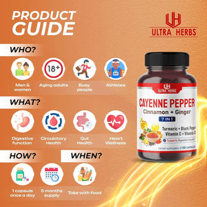 ULTRA HERBS - ULTRA HERBS Cayenne Pepper 7 IN 1 150 Capsulas - The Red Vitamin MX - Suplementos Alimenticios - {{ shop.shopifyCountryName }}