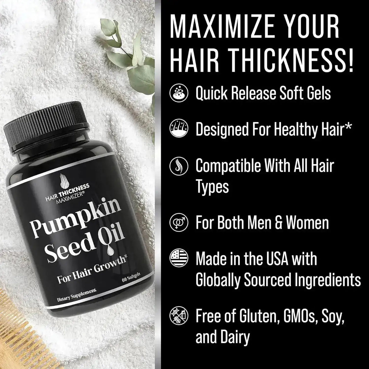 HAIR THICKNESS MAXIMIZER - Hair Thickness Maximizer Extra Virgin Cold Pressed Pumpkin Seed Oil 60 Capsulas Blandas - The Red Vitamin MX - Suplementos Alimenticios - {{ shop.shopifyCountryName }}