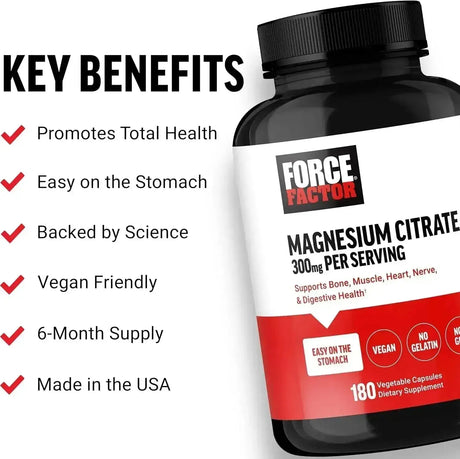 FORCE FACTOR - Force Factor Magnesium Citrate 150Mg. 180 Capsulas - The Red Vitamin MX - Suplementos Alimenticios - {{ shop.shopifyCountryName }}