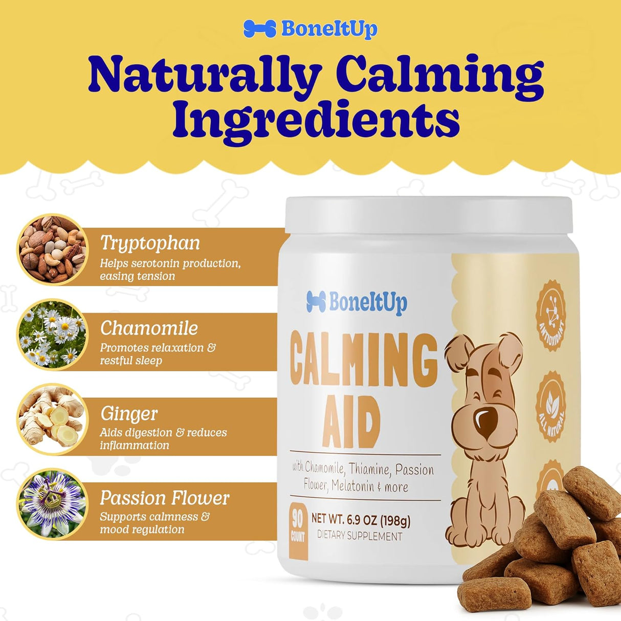 BoneItUp Pet Calming Chews for Dogs 90 Masticables