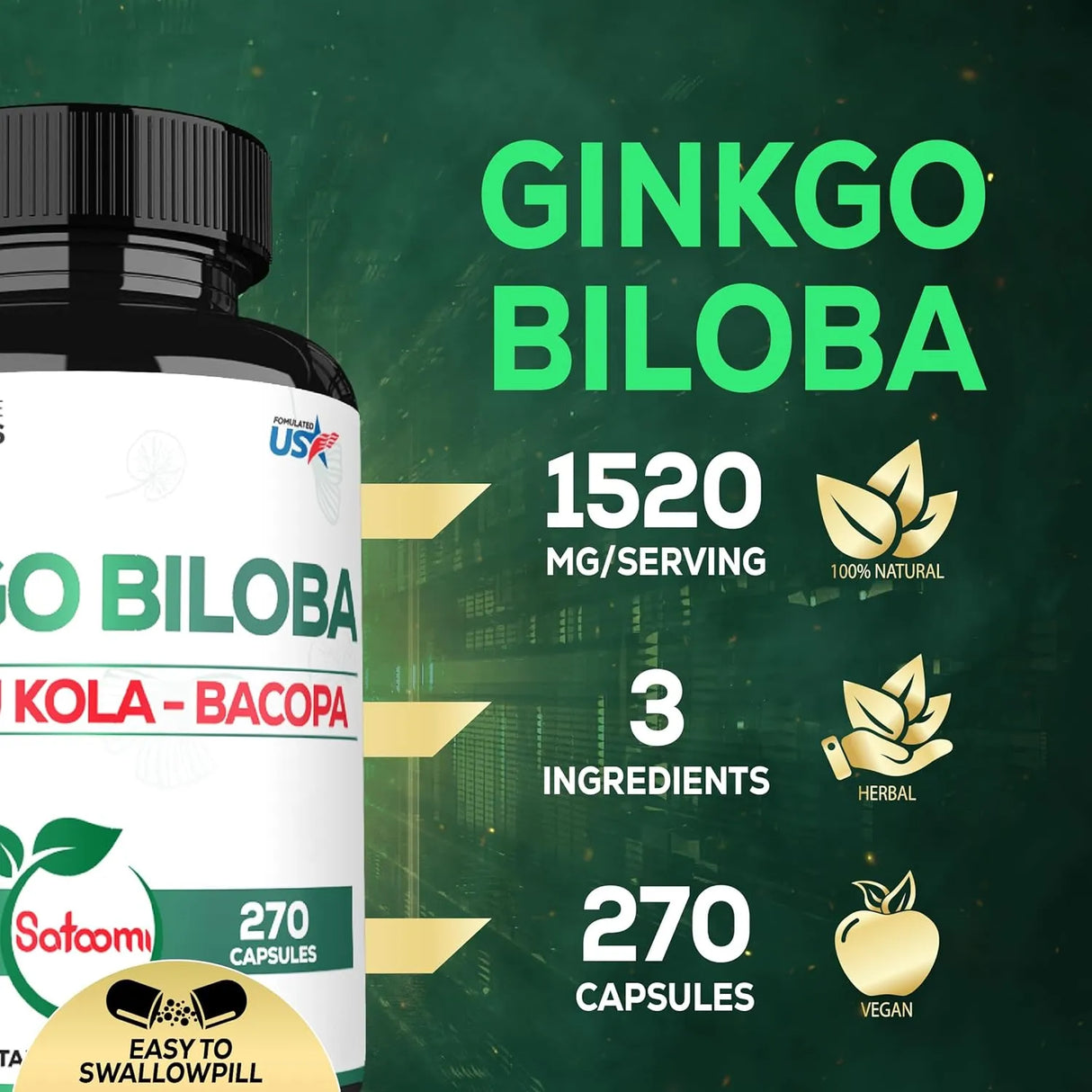 SATOOMI - Satoomi Ginkgo Biloba with Gotu Kola Leaf, Bacopa Monnieri 270 Capsulas - The Red Vitamin MX - Suplementos Alimenticios - {{ shop.shopifyCountryName }}