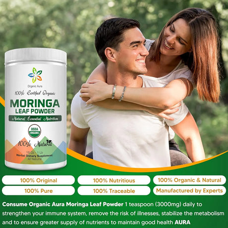 ORGANIC AURA - Organic Aura Certified Organic Moringa Leaf Powder 227Gr. - The Red Vitamin MX - Suplementos Alimenticios - {{ shop.shopifyCountryName }}