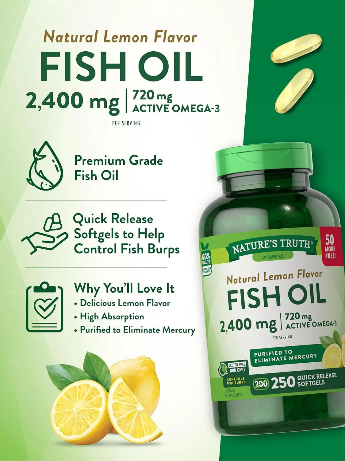 NATURE'S TRUTH - Nature's Truth Fish Oil 2400Mg. 250 Capsulas Blandas - The Red Vitamin MX - Suplementos Alimenticios - {{ shop.shopifyCountryName }}