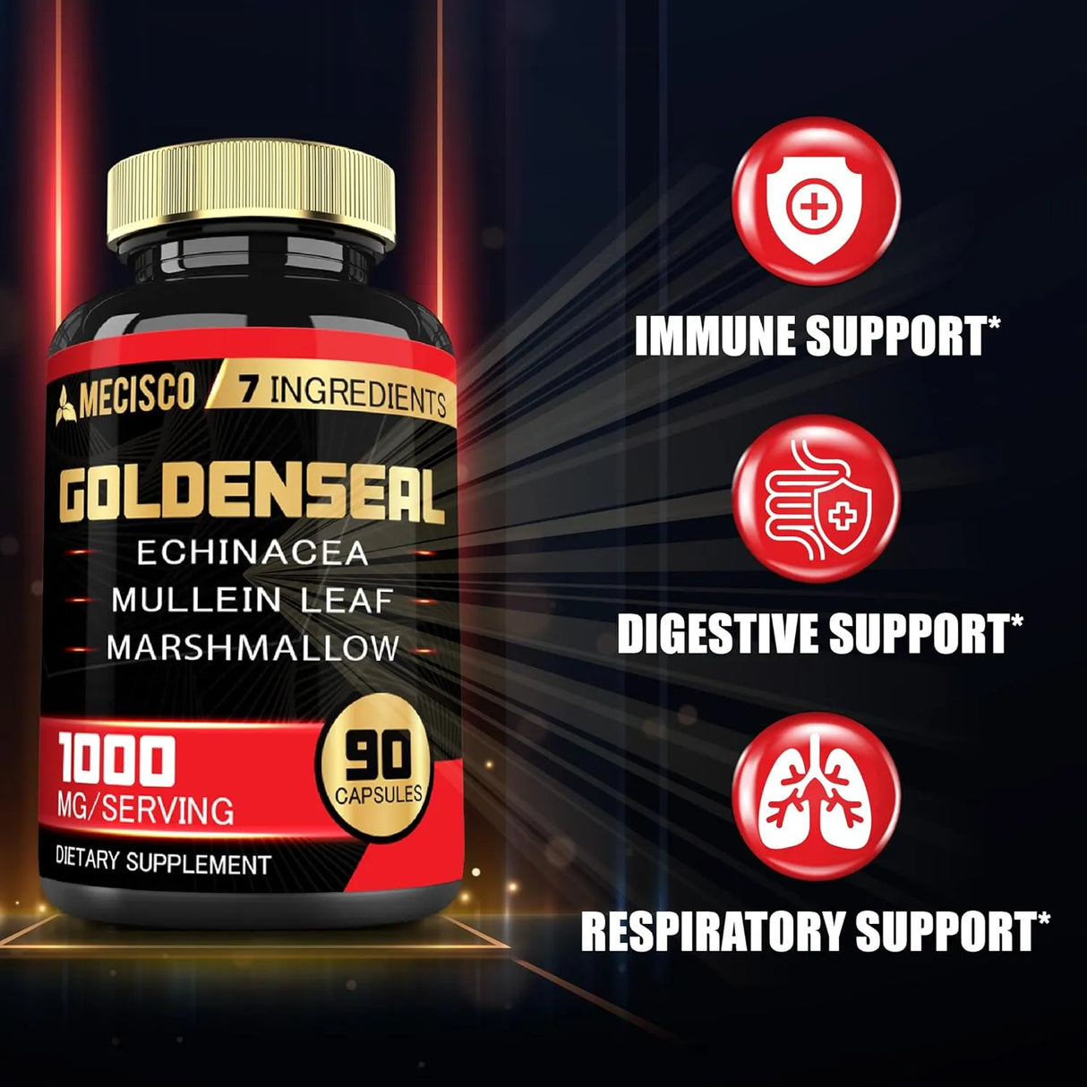 MECISCO - Mecisco Goldenseal Root with Echinacea, Mullein Leaf, Plantain & More 90 Capsulas - The Red Vitamin MX - Suplementos Alimenticios - {{ shop.shopifyCountryName }}