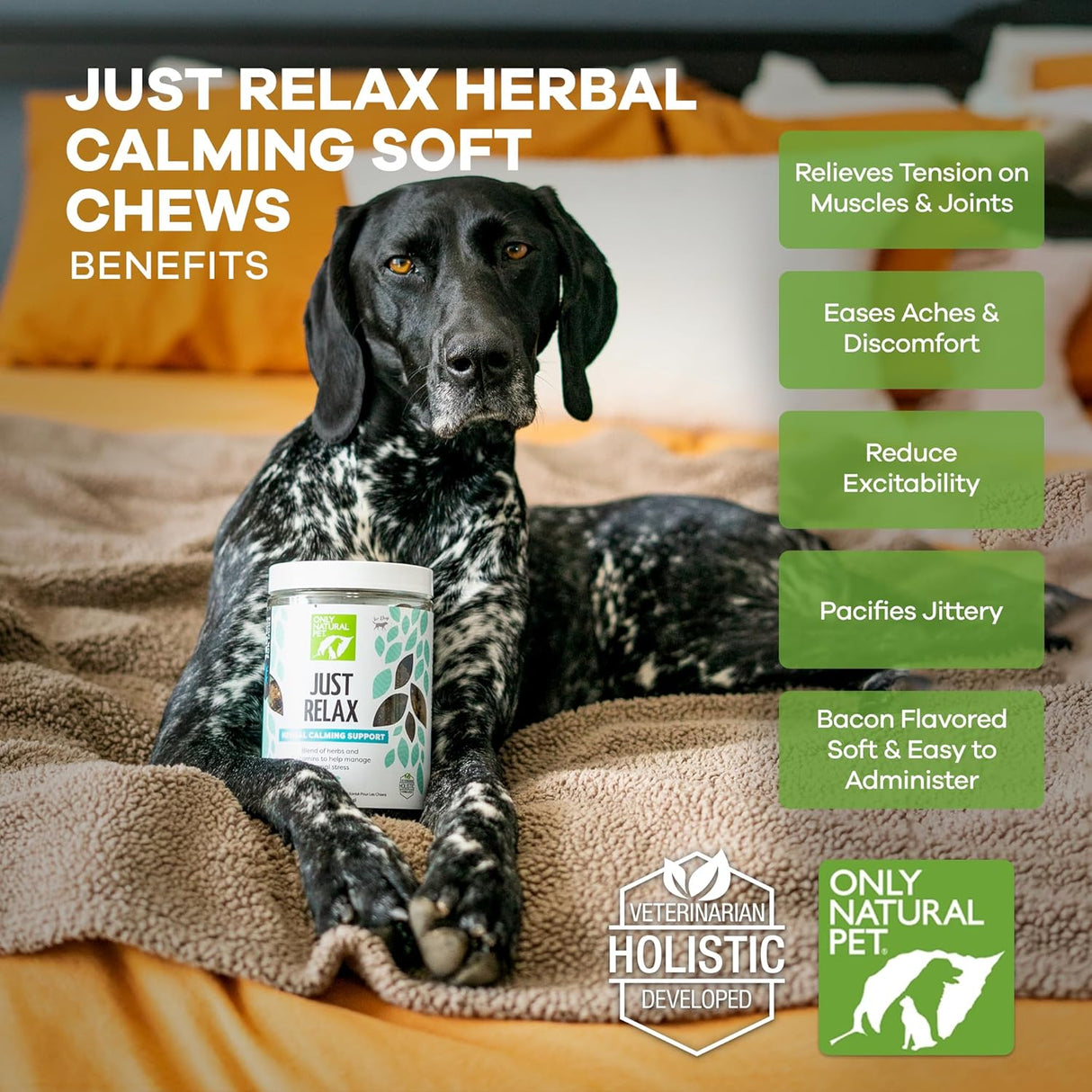 Only Natural Pet Just Relax Herbal Calming Soft Chews for Dogs 120 Masticables