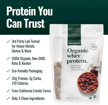 NATURAL FORCE - Natural Force Grass Fed Organic Whey Protein Powder Chocolate 454Gr. - The Red Vitamin MX - Suplementos Alimenticios - {{ shop.shopifyCountryName }}