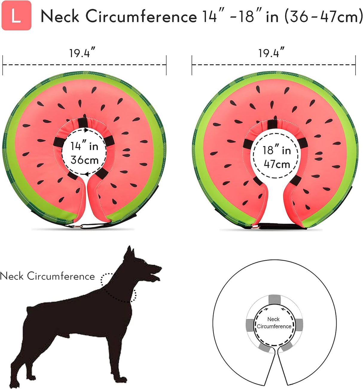 MIDOG Inflatable Dog Cone Collar Watermelon LARGE Neck 14"-18"