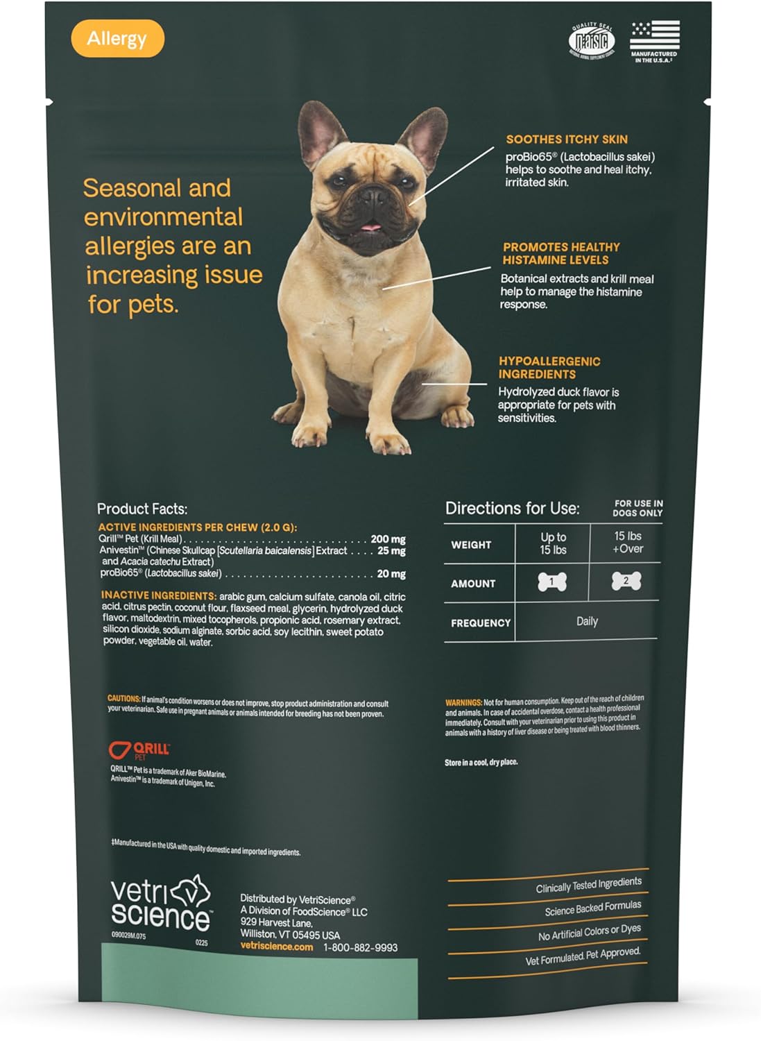 VetriScience Allergy & Itch Support Chews Duck 75 Masticables
