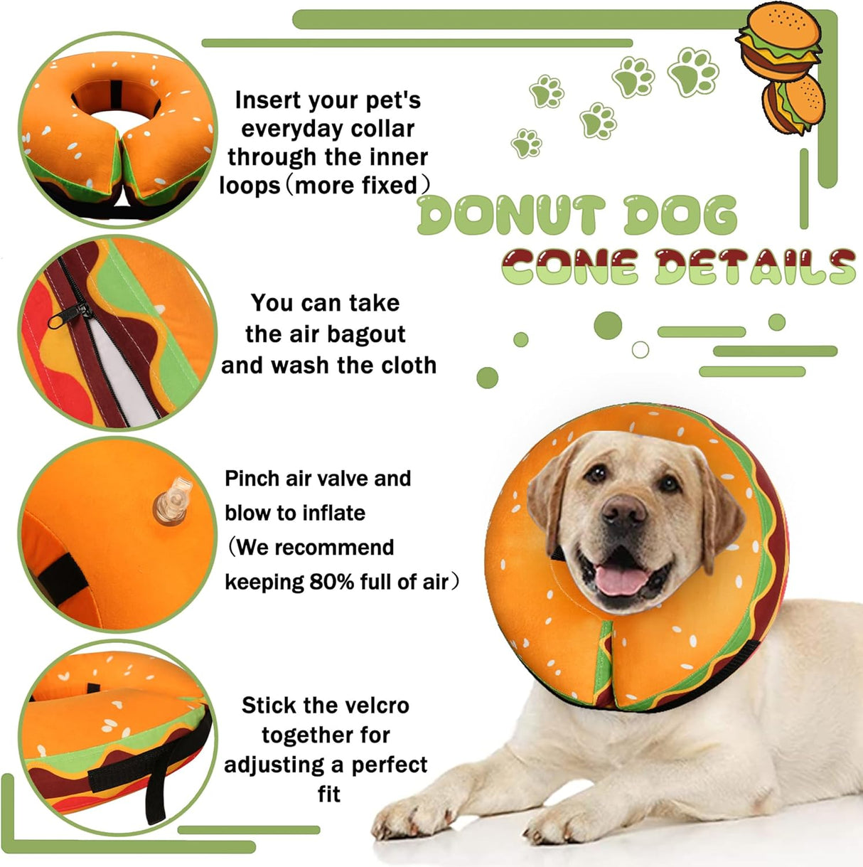 Cneo Recovery Donut Collar HAMBURGER LARGE