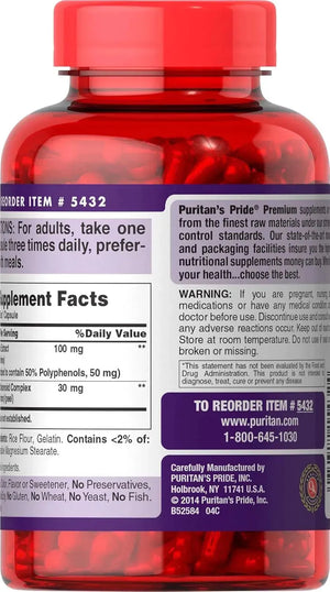 PURITAN'S PRIDE - Puritan's Pride Grapeseed Extract 100Mg. 200 Capsulas - The Red Vitamin MX - Suplementos Alimenticios - {{ shop.shopifyCountryName }}