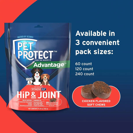 PET PROTECT - Pet Protect from The Makers of Advantage Vet-Formulated Hip & Joint for Dogs 120 Masticables - The Red Vitamin MX - Cuidado De Cadera Y Articulaciones Para Perros - {{ shop.shopifyCountryName }}