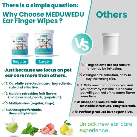 MEDUWEDU - MEDUWEDU Ear Cleaner Finger Wipes Coconut Scent 60 Toallitas 2 Pack - The Red Vitamin MX - Cuidado Del Oído De Perros - {{ shop.shopifyCountryName }}