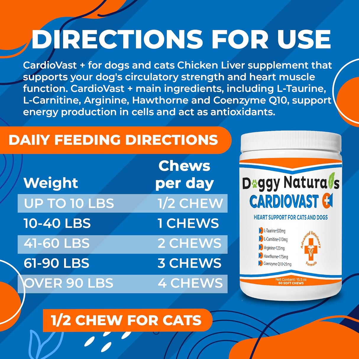 Doggy Naturals CardioVast Cardio Support and Cardio Strength Supplement for Dog 60 Masticables