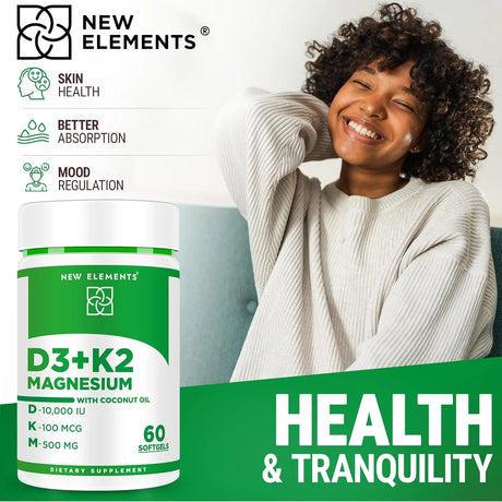 NEW ELEMENTS - New Elements Vitamin D3 K2 10000IU with Magnesium 60 Capsulas Blandas - The Red Vitamin MX - Suplementos Alimenticios - {{ shop.shopifyCountryName }}