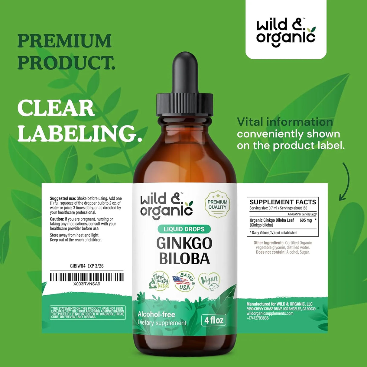 WILD & ORGANIC - Wild & Organic Ginkgo Biloba Liquid Drops 4 Fl.Oz. - The Red Vitamin MX - Suplementos Alimenticios - {{ shop.shopifyCountryName }}