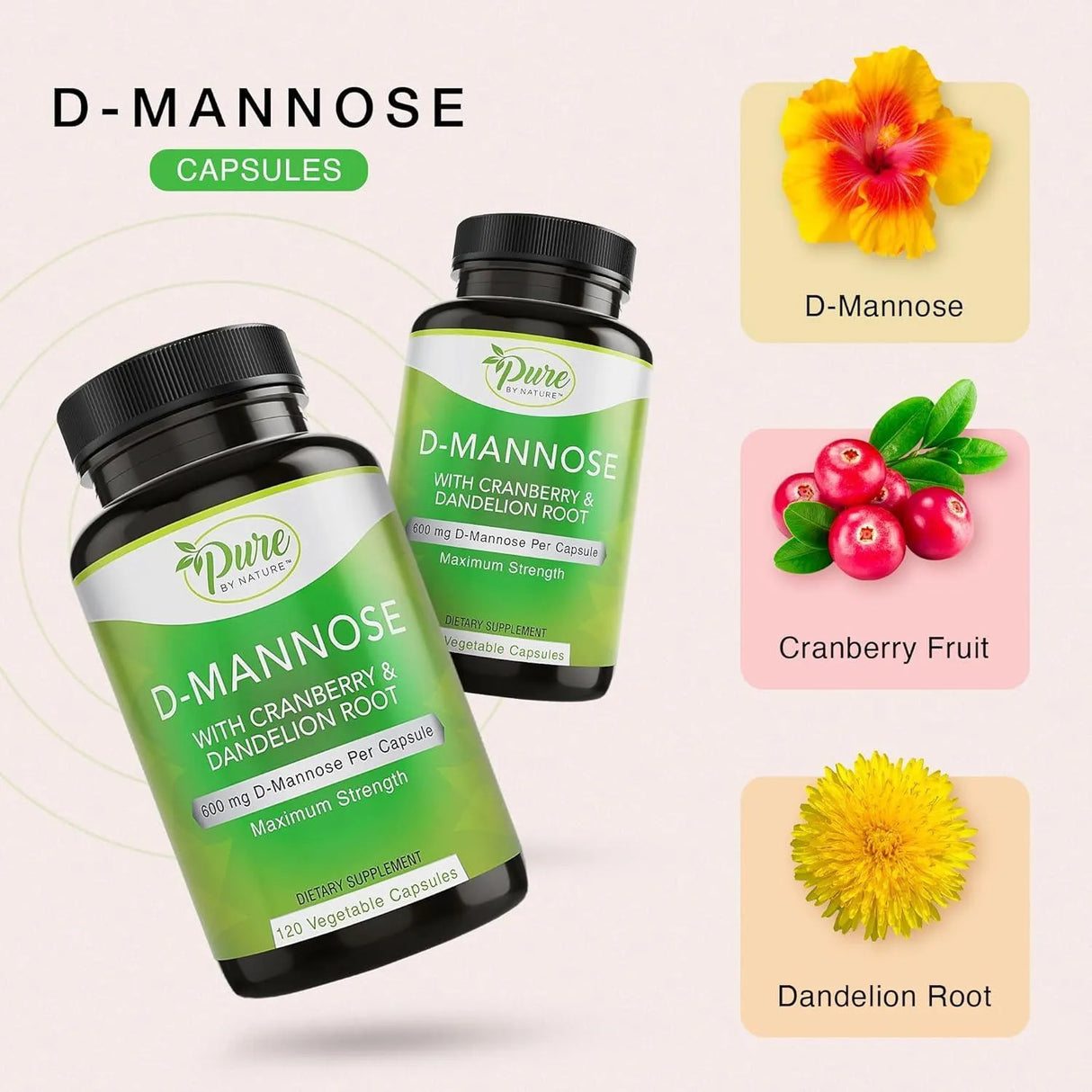 PURE BY NATURE - Pure By Nature D-Mannose with Cranberry and Dandelion Root 120 Capsulas - The Red Vitamin MX - Suplementos Alimenticios - {{ shop.shopifyCountryName }}