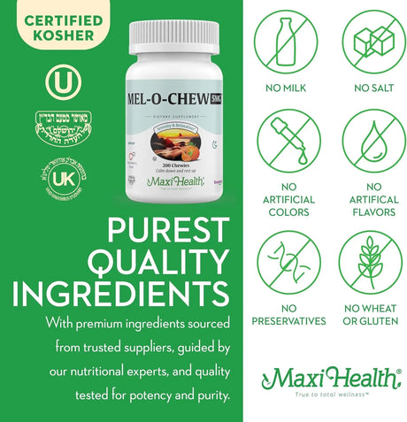 MAXI HEALTH - Maxi Health Mel-O-Chew Chewable Melatonin 5Mg. 200 Tabletas Masticables - The Red Vitamin MX - Suplementos Alimenticios - {{ shop.shopifyCountryName }}