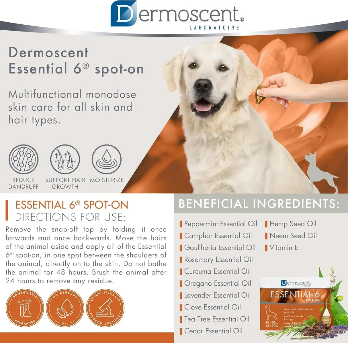 DERMOSCENT - Dermoscent Essential 6 spot-on Dog Skin Care Dogs 20-40 kg 4 Paquetes - The Red Vitamin MX - Remedios Para La Picazón De Perros - {{ shop.shopifyCountryName }}