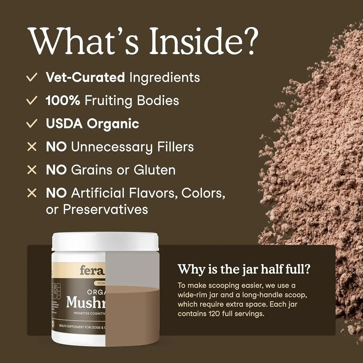 FERA PETS - Fera Pet Organics Turkey Tail Mushroom Supplement for Dogs 120 Servicios 60Gr. - The Red Vitamin MX - Suplementos Herbales Para Perros - {{ shop.shopifyCountryName }}