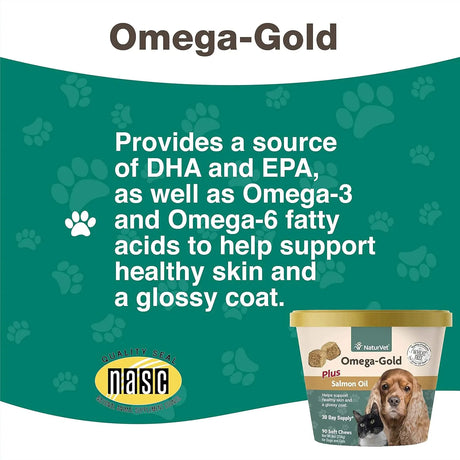 NATURVET - NaturVet Omega-Gold Plus Salmon Oil 90 Masticables - The Red Vitamin MX - Aceite De Pescado Para Perros - {{ shop.shopifyCountryName }}