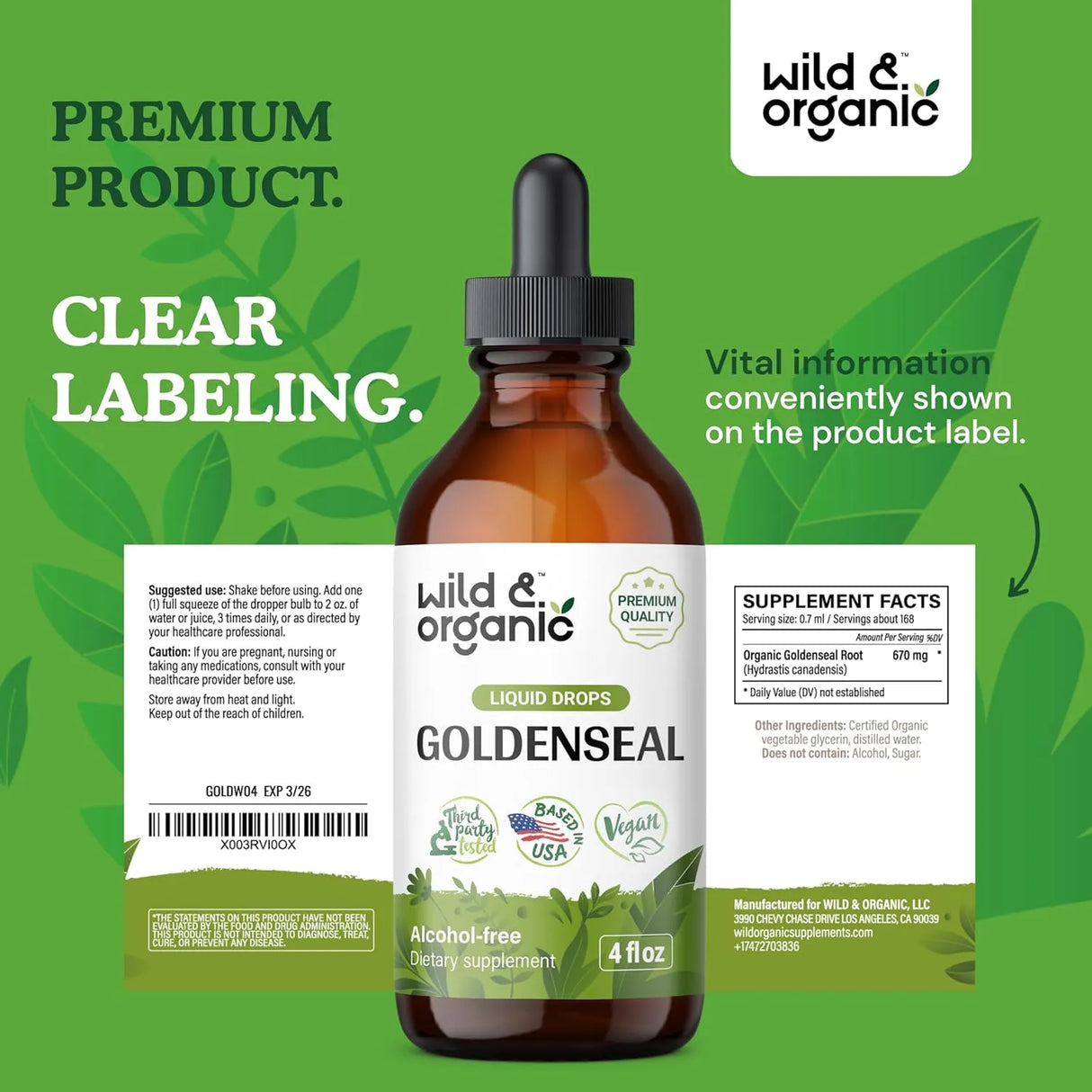 WILD & ORGANIC - Wild & Organic Goldenseal Tincture 4 Fl.Oz. - The Red Vitamin MX - Suplementos Alimenticios - {{ shop.shopifyCountryName }}