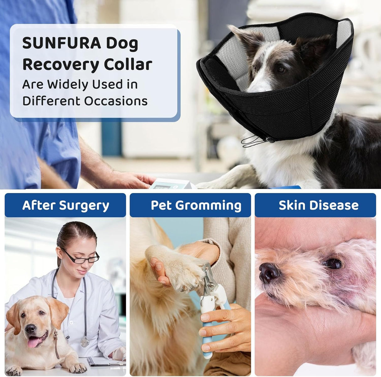 SUNFURA Dog Cone BLACK MEDIUM