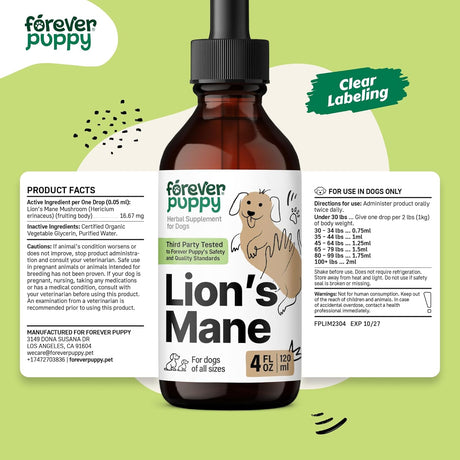 FOREVER PUPPY - Forever Puppy Lion's Mane Mushroom Supplement for Dogs 4 Fl.Oz. - The Red Vitamin MX - Suplementos Herbales Para Perros - {{ shop.shopifyCountryName }}
