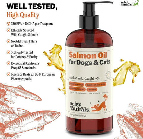 DELEY NATURALS - Deley Naturals Wild Alaskan Salmon Oil for Dogs 16 Fl.Oz. - The Red Vitamin MX - Aceite De Pescado Para Perros - {{ shop.shopifyCountryName }}