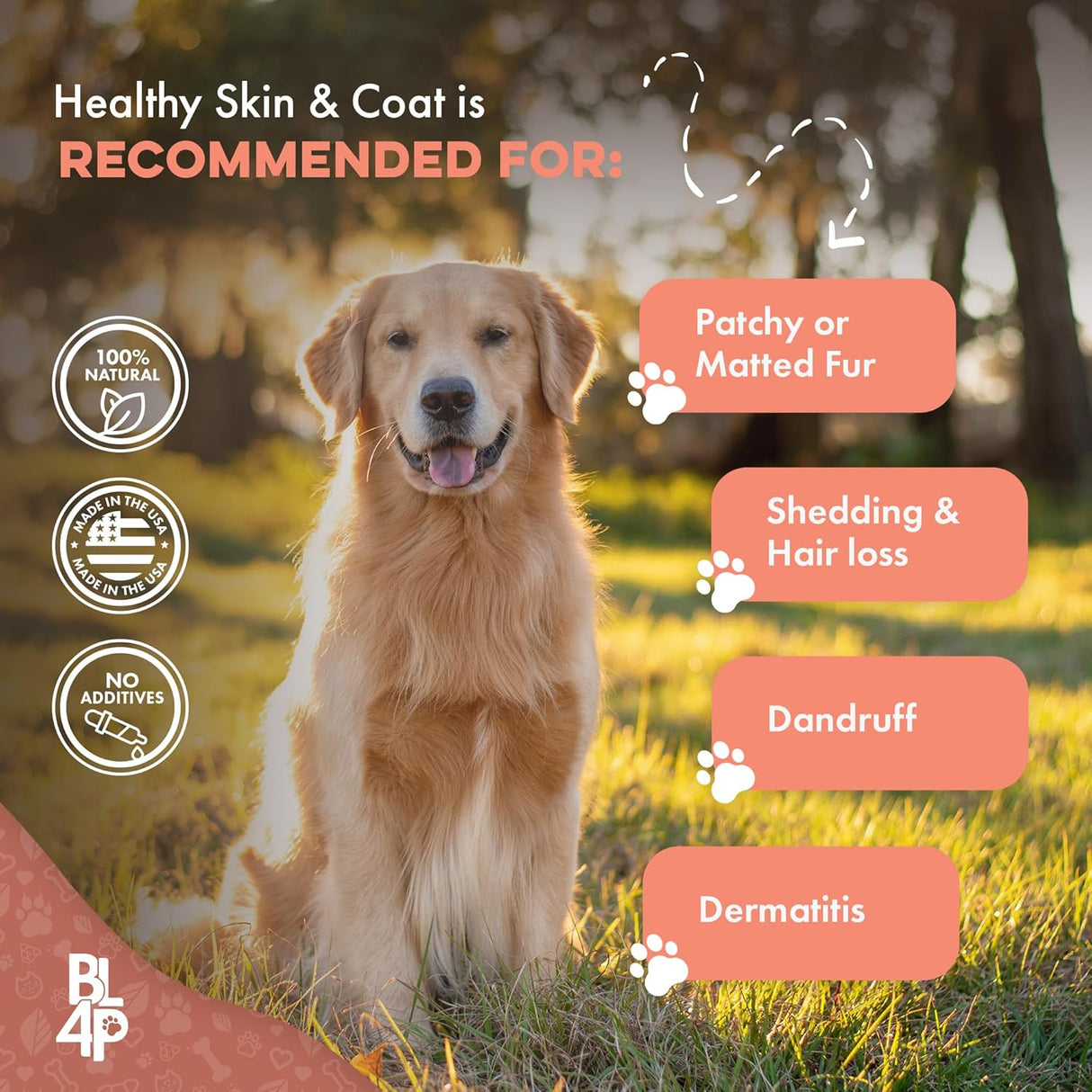 BestLife4Pets Natural Skin & Coat Supplement for Dogs 400 Tabletas