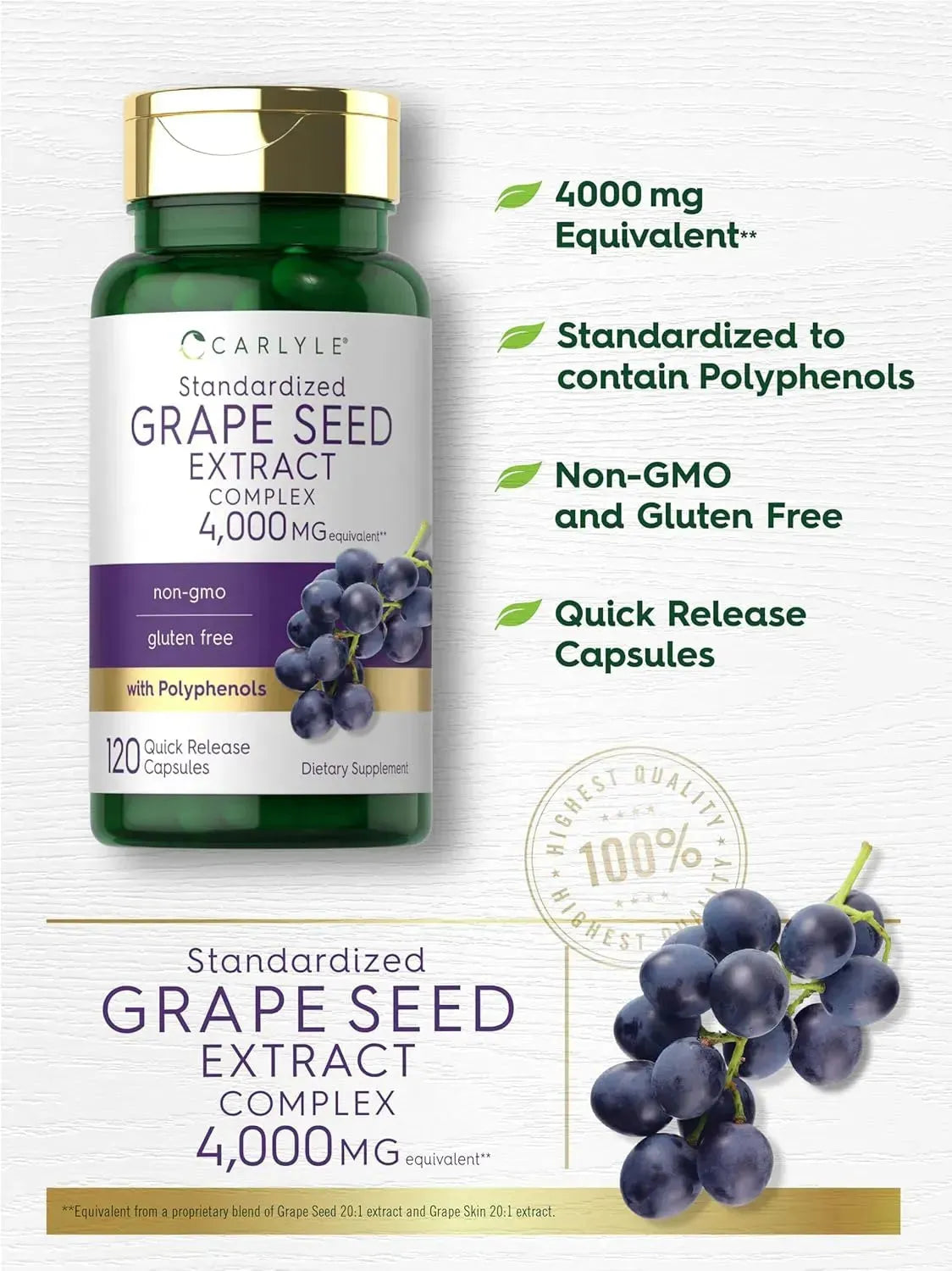 CARLYLE - Carlyle Grape Seed Extract 4,000Mg. 120 Capsulas - The Red Vitamin MX - Suplementos Alimenticios - {{ shop.shopifyCountryName }}