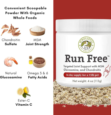 WHOLISTIC PET ORGANICS - Wholistic Pet Organics Run Free Dog Joint Supplement 113Gr. - The Red Vitamin MX - Cuidado De Cadera Y Articulaciones Para Perros - {{ shop.shopifyCountryName }}