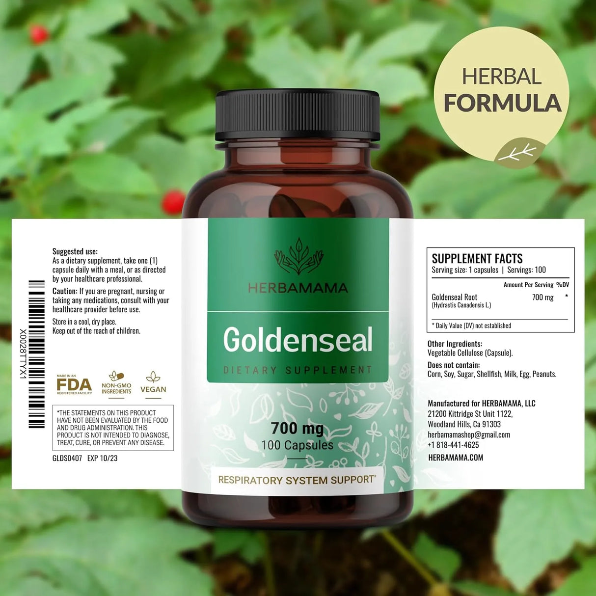 HERBAMAMA - HERBAMAMA Goldenseal 700Mg. 100 Capsulas - The Red Vitamin MX - Suplementos Alimenticios - {{ shop.shopifyCountryName }}