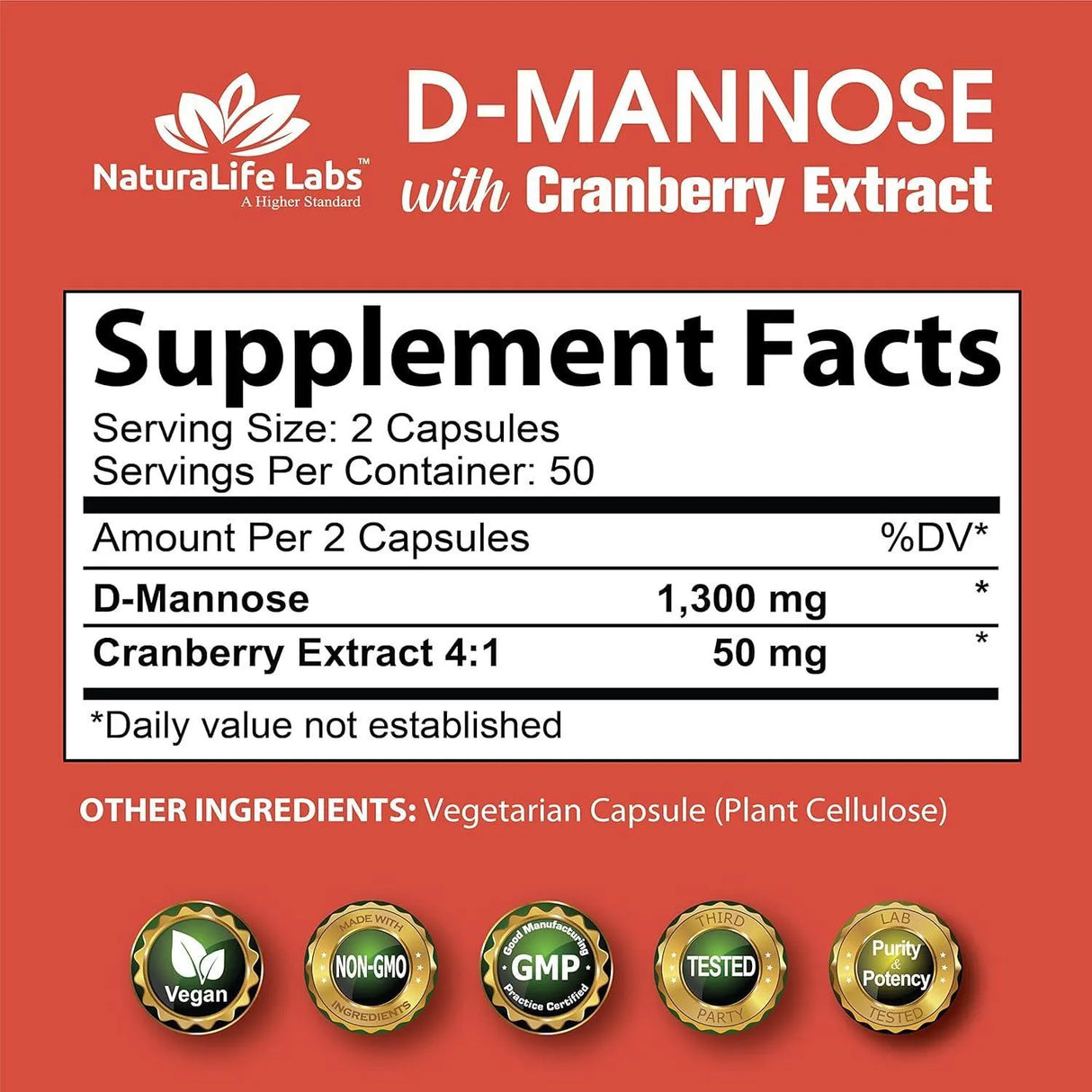 NATURALIFE LABS - NaturaLife Labs D-Mannose 1,300Mg. 100 Capsulas - The Red Vitamin MX - Suplementos Alimenticios - {{ shop.shopifyCountryName }}