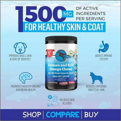 WIZARDPET - WIZARDPET Wild Alaskan Salmon Krill Oil Chews for Dogs 120 Masticables - The Red Vitamin MX - Aceite De Pescado Para Perros - {{ shop.shopifyCountryName }}