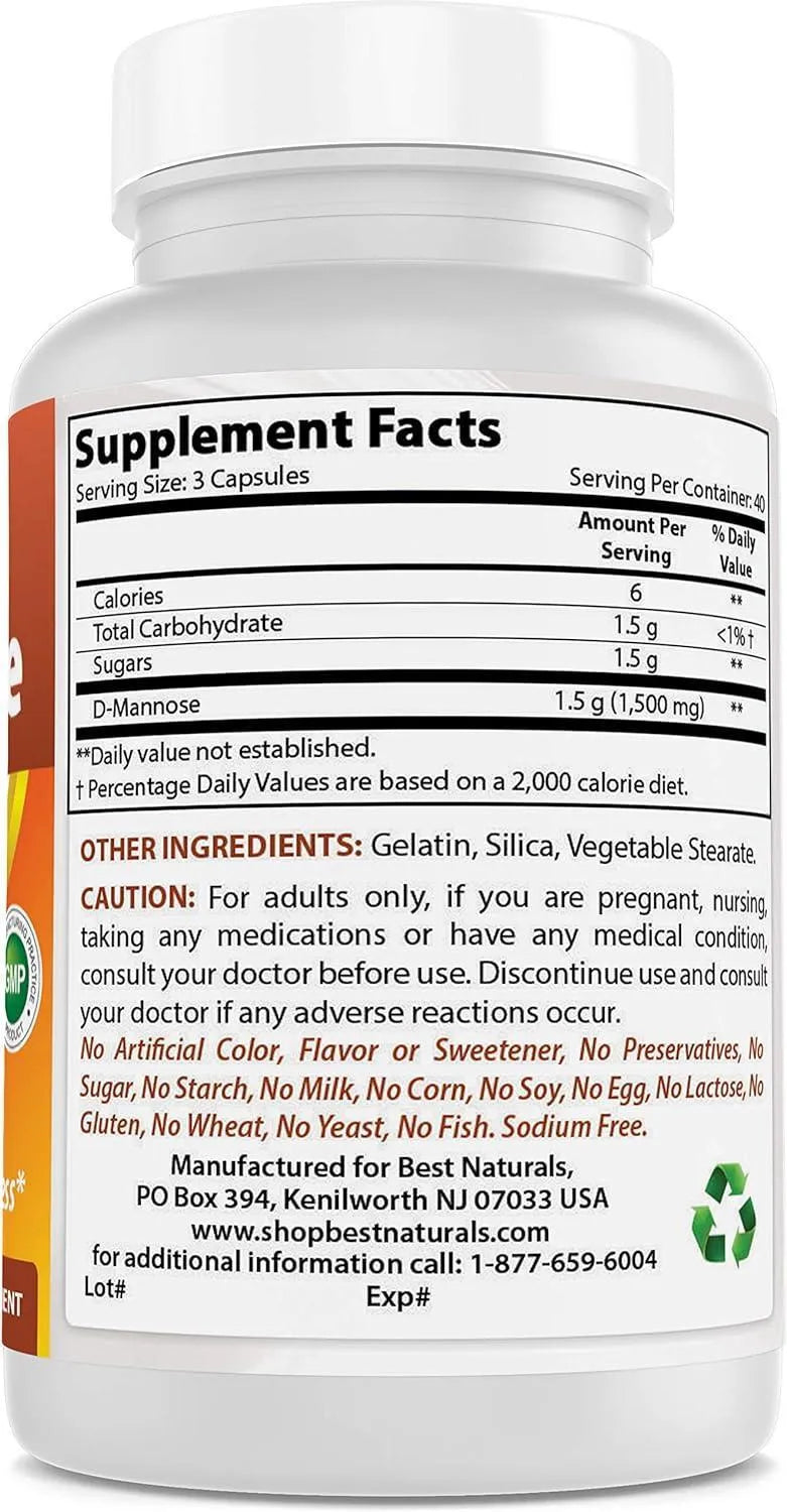 BEST NATURALS - Best Naturals D-Mannose 1500Mg. 120 Capsulas - The Red Vitamin MX - Suplementos Alimenticios - {{ shop.shopifyCountryName }}