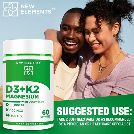 NEW ELEMENTS - New Elements Vitamin D3 K2 10000IU with Magnesium 60 Capsulas Blandas - The Red Vitamin MX - Suplementos Alimenticios - {{ shop.shopifyCountryName }}