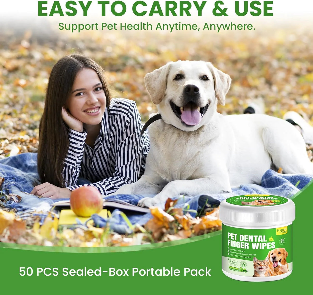 BUDDYCHEER - BuddyCheer No-Rinse Dog Dental Care Wipes Mint Flavor 50 Toallitas - The Red Vitamin MX - Cuidado Dental Para Perros - {{ shop.shopifyCountryName }}