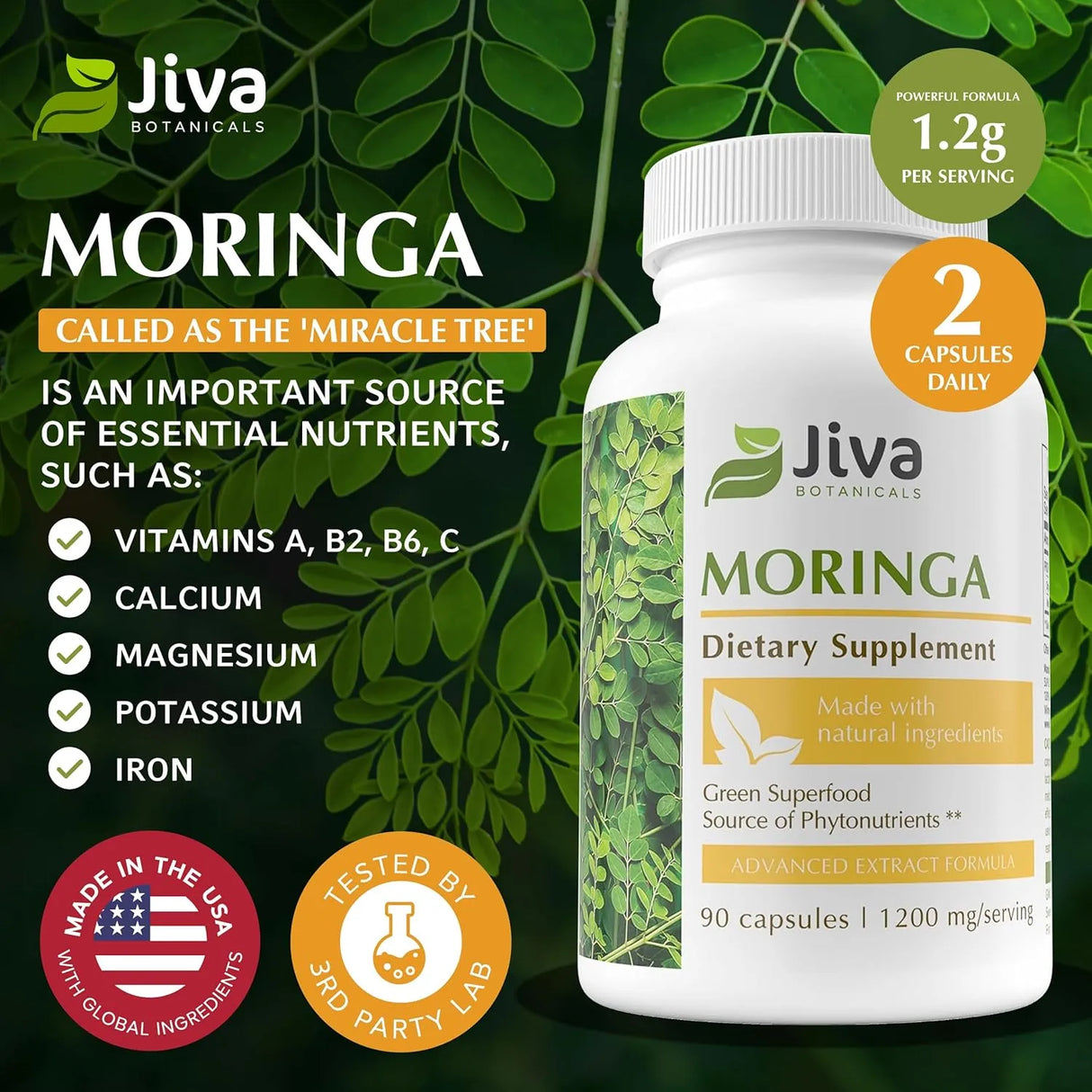 JIVA BOTANICALS - Jiva Botanicals Moringa Leaves Extract 90 Capsulas - The Red Vitamin MX - Suplementos Alimenticios - {{ shop.shopifyCountryName }}