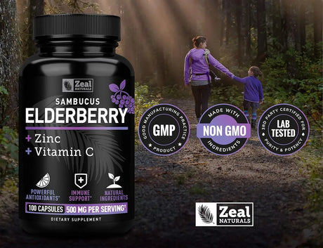 ZEAL NATURALS - Zeal Naturals Max Strength Elderberry 500Mg. 100 Capsulas - The Red Vitamin MX - Suplementos Alimenticios - {{ shop.shopifyCountryName }}