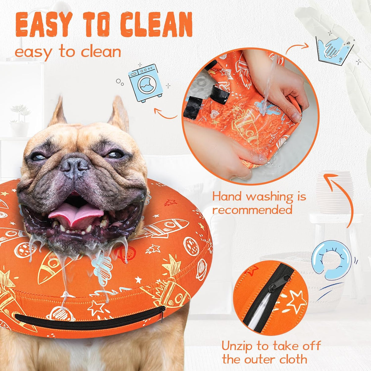 Toptakeit Elevated Inflatable Dog Collar ORANGE XXLARGE
