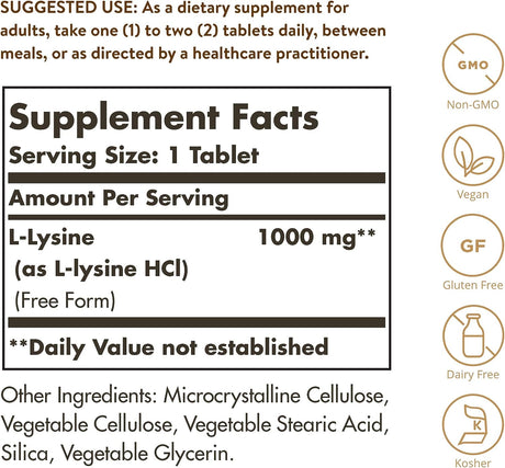 Solgar L-Lysine 1000Mg. 100 Tabletas - The Red Vitamin MX - Suplementos Alimenticios - SOLGAR