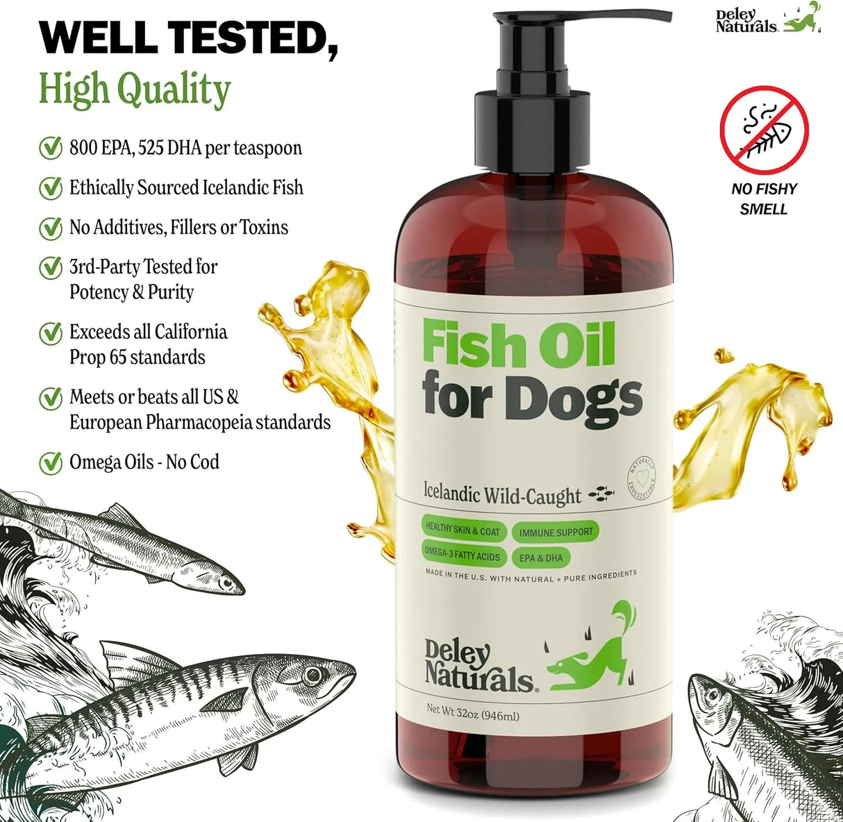 DELEY NATURALS - Deley Naturals Dog Fish Oil Icelandic 2X Omega 32 Fl.Oz. - The Red Vitamin MX - Aceite De Pescado Para Perros - {{ shop.shopifyCountryName }}