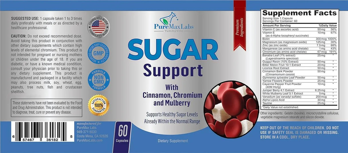 PUREMAX LABS - PureMax Labs Sugar Support 60 Capsulas - The Red Vitamin MX - Suplementos Alimenticios - {{ shop.shopifyCountryName }}